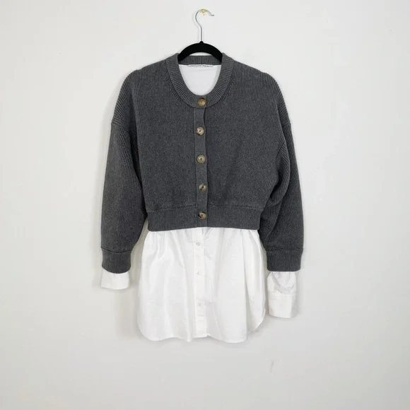 Alexander Wang Bilayer Crew Neck Oxford Cardian Sweater - Picture 6 of 11